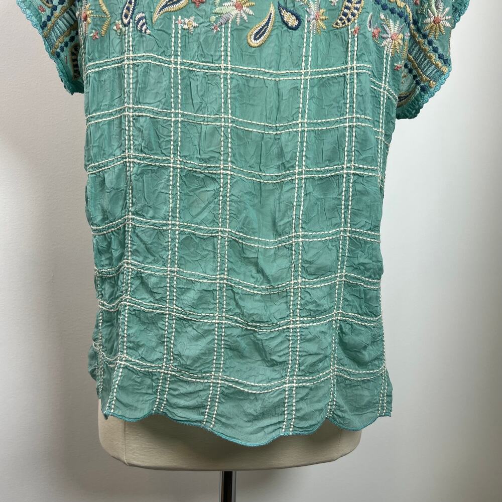 Johnny Was Women's Paise Teal Blouse Rodeo Embroidered Boho Mermaid Core Size M - Picture 10 of 14